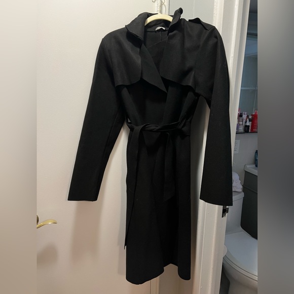 Boohoo Black Belted Oversized Long Wrap Coat - Size 12 / Excellent Condition! - Picture 2 of 7